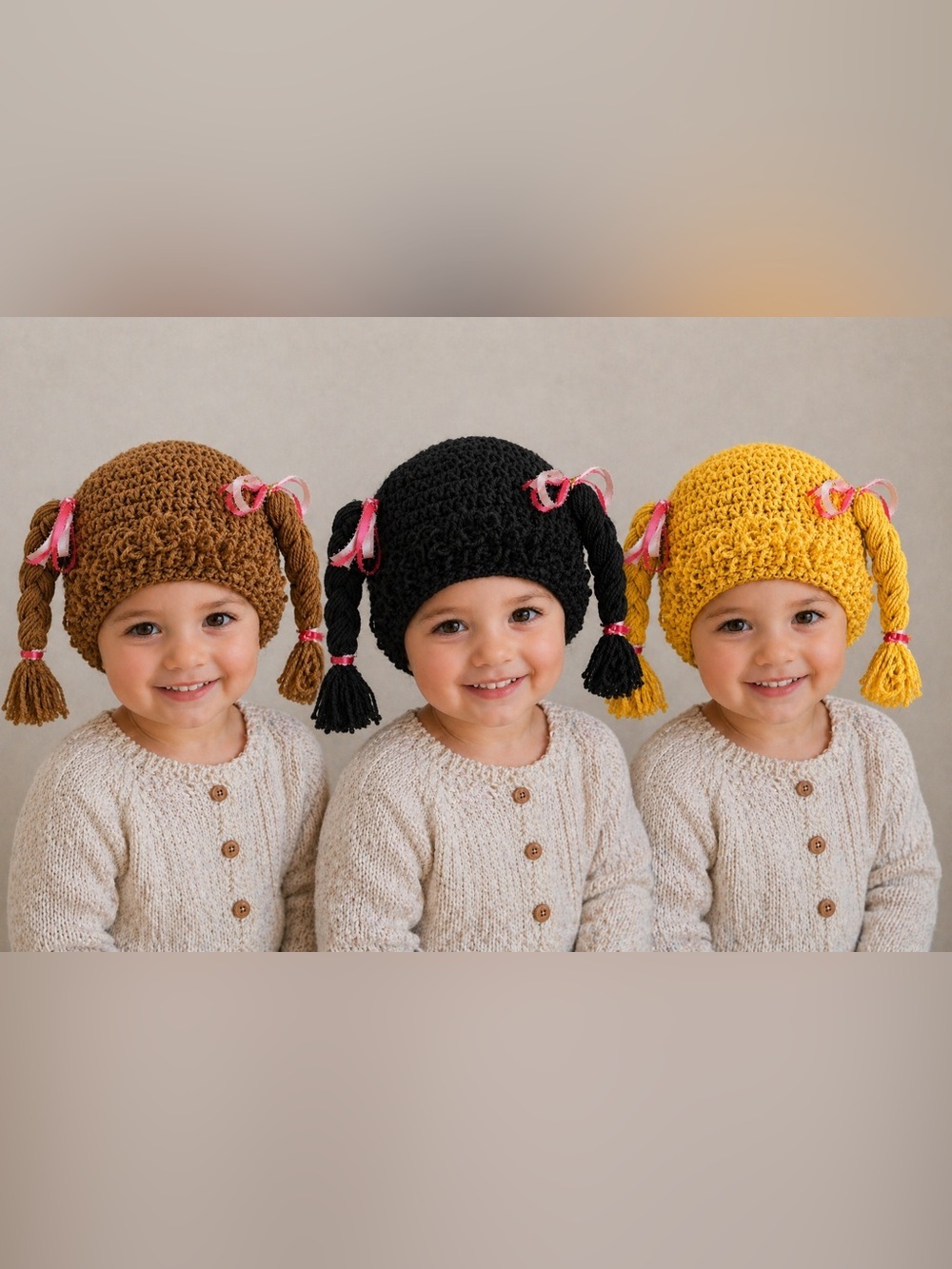 e: Handmade Cabbage Patch Style Knit Cap | Crochet Doll Hair Hat With Braids